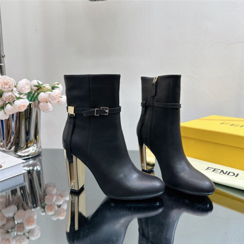 High Quality Luxury Fendi Hollow Chunky Heel Ankle Boots – Style 08659