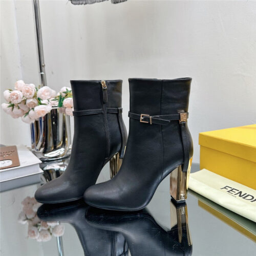 High Quality Luxury Fendi Hollow Chunky Heel Ankle Boots – Style 08659 product detail
