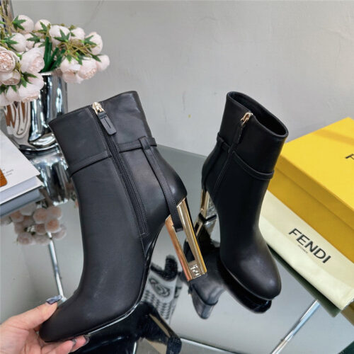 High Quality Luxury Fendi Hollow Chunky Heel Ankle Boots – Style 08659 product detail