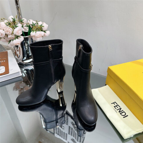 High Quality Luxury Fendi Hollow Chunky Heel Ankle Boots – Style 08659 product detail
