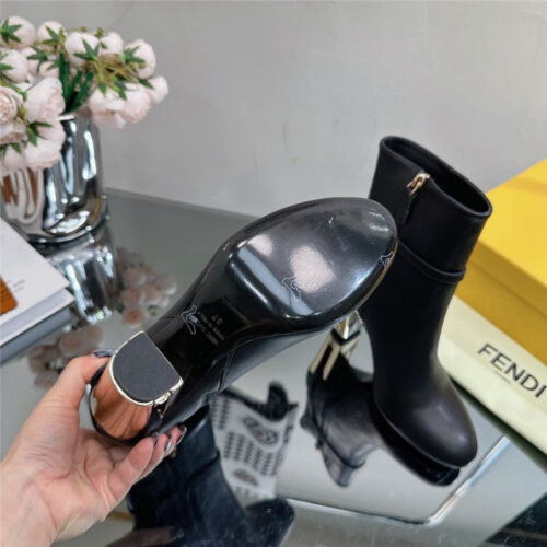 High Quality Luxury Fendi Hollow Chunky Heel Ankle Boots – Style 08659 product detail