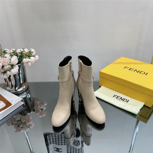High Quality Luxury Fendi Hollow Chunky Heel Ankle Boots – Style 01875 product detail