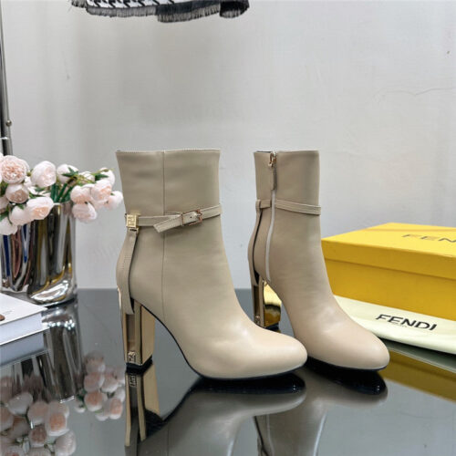 High Quality Luxury Fendi Hollow Chunky Heel Ankle Boots – Style 01875