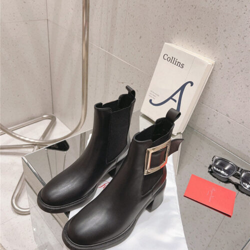 High Quality Luxury Roger Vivier Square Buckle Ankle Boots