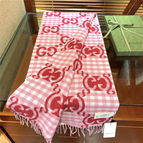 High Quality Luxury Gucci Double G Jacquard Wool Scarf – Style 26068 product detail