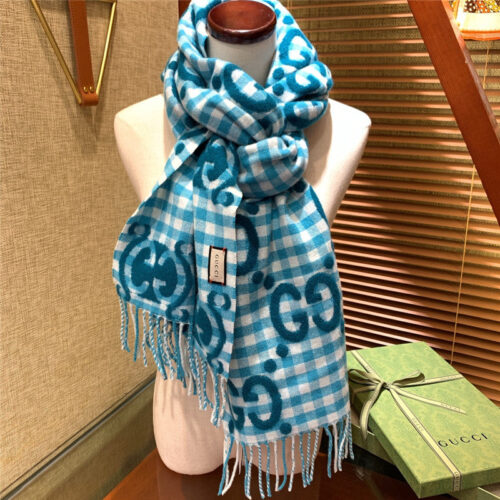 High Quality Luxury Gucci Double G Jacquard Wool Scarf – Style 26067 alternate view