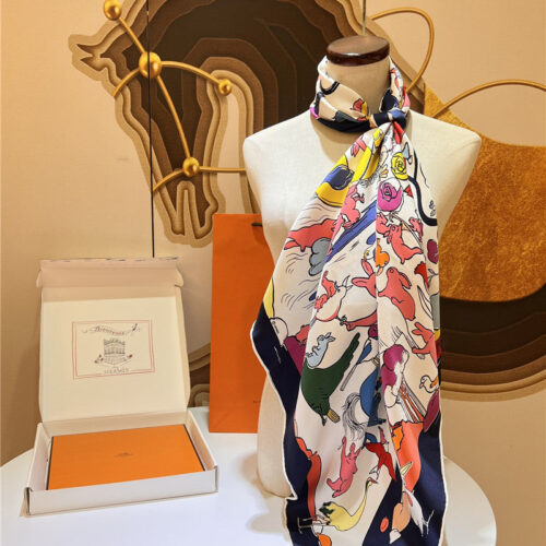 High Quality Luxury Hermes “One Thousand And One Free Children” 90 Cm Square Scarf – Style 26288 product detail