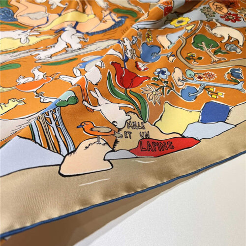 High Quality Luxury Hermes “One Thousand And One Free Children” 90 Cm Square Scarf – Style 26290 product detail