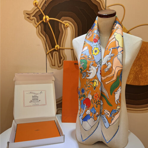 High Quality Luxury Hermes “One Thousand And One Free Children” 90 Cm Square Scarf – Style 26290 alternate view
