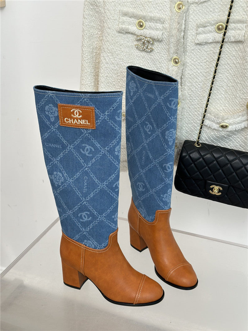 High Quality Luxury Chanel New Chunky Heel Cowboy Boots