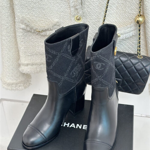 High Quality Luxury Chanel New Chunky Heel Cowboy Boots – Style 17894 alternate view