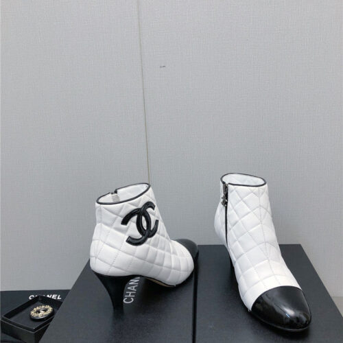 High Quality Luxury Chanel C Standard Round Toe Chunky Heel Ankle Boots alternate view