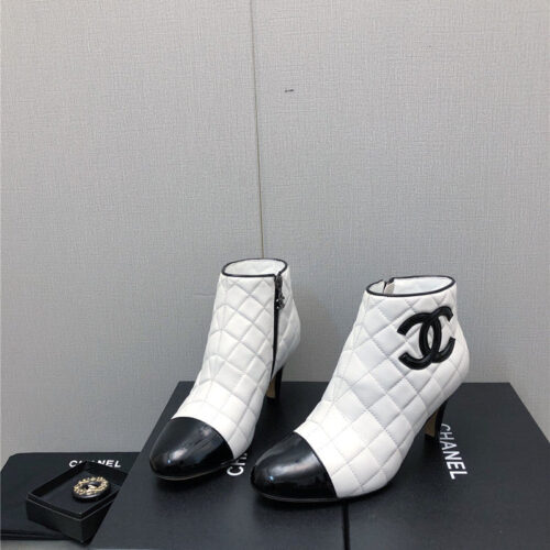 High Quality Luxury Chanel C Standard Round Toe Chunky Heel Ankle Boots