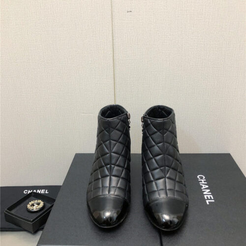 High Quality Luxury Chanel C Standard Round Toe Chunky Heel Ankle Boots – Style 12550 alternate view