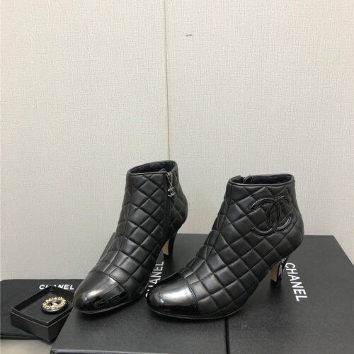 High Quality Luxury Chanel C Standard Round Toe Chunky Heel Ankle Boots – Style 12550