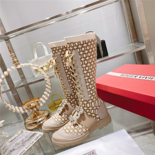 High Quality Luxury Roger Vivier New Boots Knit Boots Sports High Boots