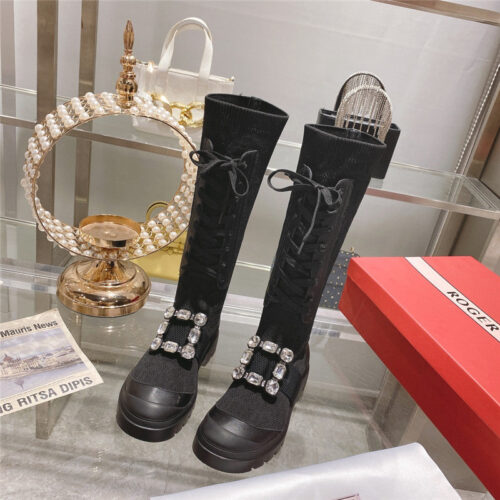 High Quality Luxury Roger Vivier New Boots Knit Boots Sports High Boots – Style 17332