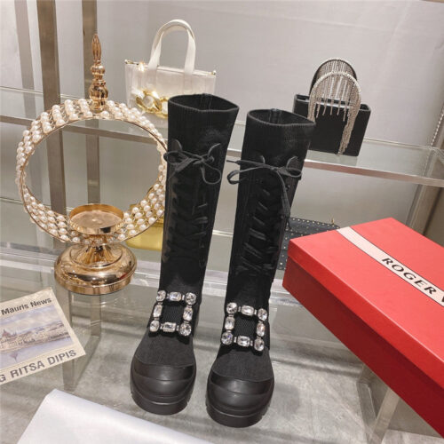 High Quality Luxury Roger Vivier New Boots Knit Boots Sports High Boots – Style 17332 alternate view
