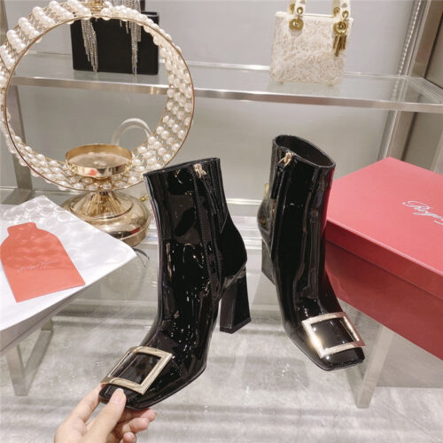 High Quality Luxury Roger Vivier Metal Square Buckle Ankle Boots – Style 91348 alternate view