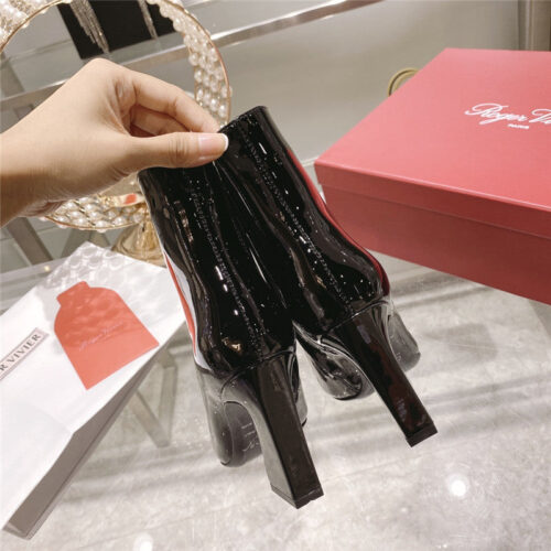 High Quality Luxury Roger Vivier Metal Square Buckle Ankle Boots – Style 91348 product detail