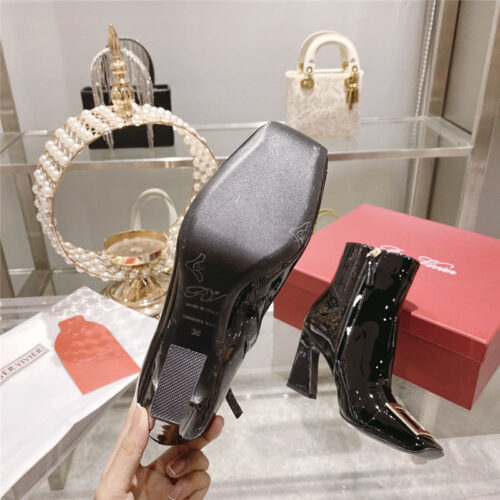 High Quality Luxury Roger Vivier Metal Square Buckle Ankle Boots – Style 91348 product detail