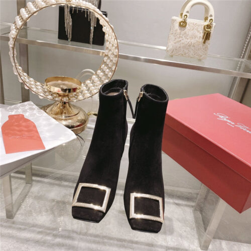 High Quality Luxury Roger Vivier Metal Square Buckle Ankle Boots alternate view