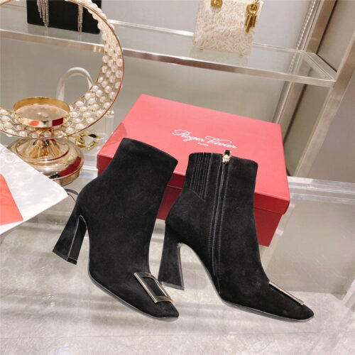 High Quality Luxury Roger Vivier Metal Square Buckle Ankle Boots product detail