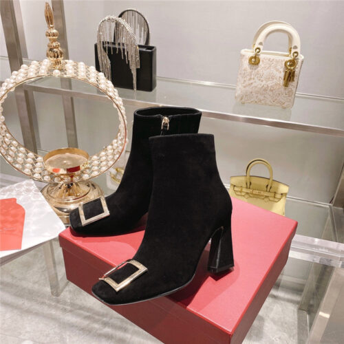 High Quality Luxury Roger Vivier Metal Square Buckle Ankle Boots product detail