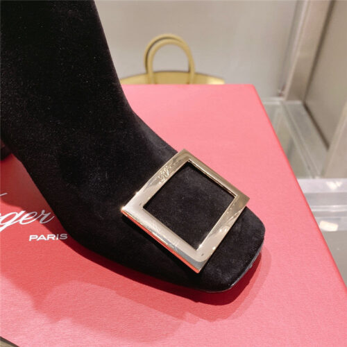 High Quality Luxury Roger Vivier Metal Square Buckle Ankle Boots product detail