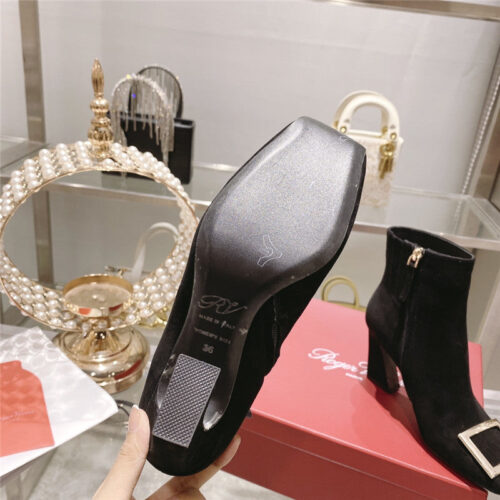 High Quality Luxury Roger Vivier Metal Square Buckle Ankle Boots product detail