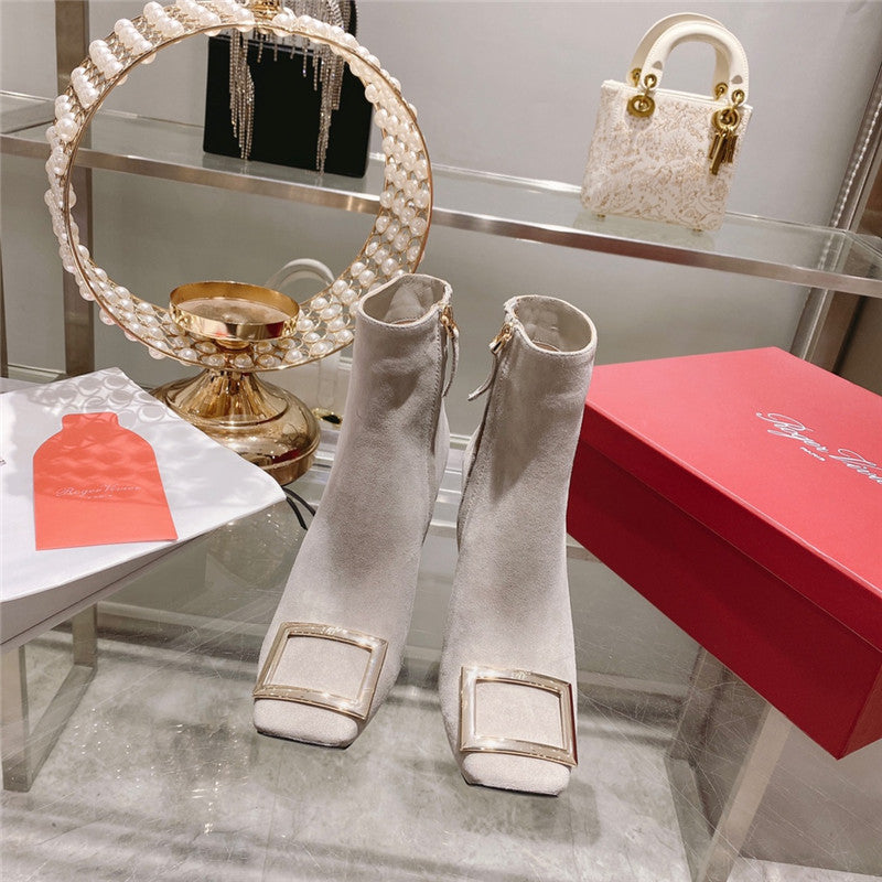High Quality Luxury Roger Vivier Metal Square Buckle Ankle Boots – Style 20724 product detail