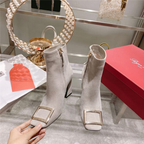 High Quality Luxury Roger Vivier Metal Square Buckle Ankle Boots – Style 20724 alternate view