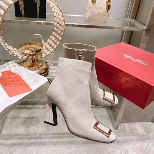 High Quality Luxury Roger Vivier Metal Square Buckle Ankle Boots – Style 20724 product detail