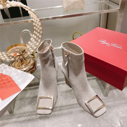 High Quality Luxury Roger Vivier Metal Square Buckle Ankle Boots – Style 20724 product detail