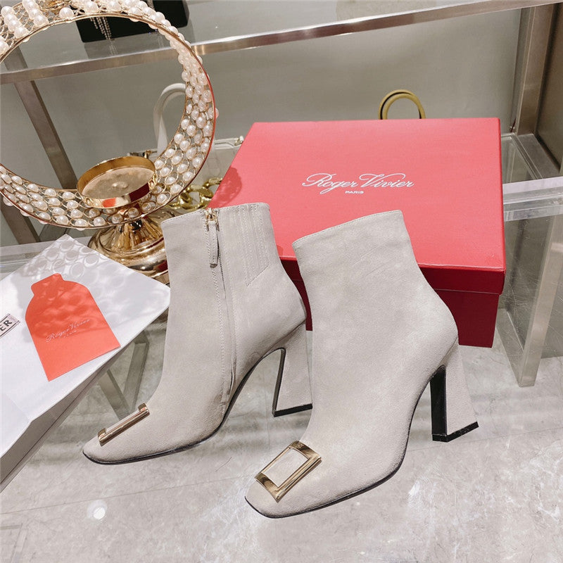 High Quality Luxury Roger Vivier Metal Square Buckle Ankle Boots – Style 20724 product detail