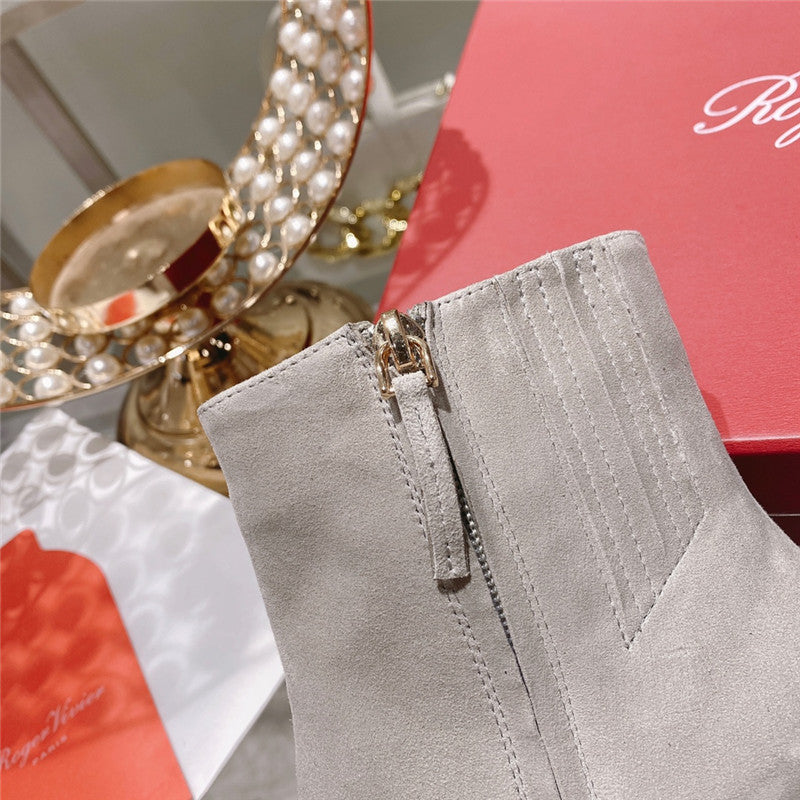 High Quality Luxury Roger Vivier Metal Square Buckle Ankle Boots – Style 20724 product detail