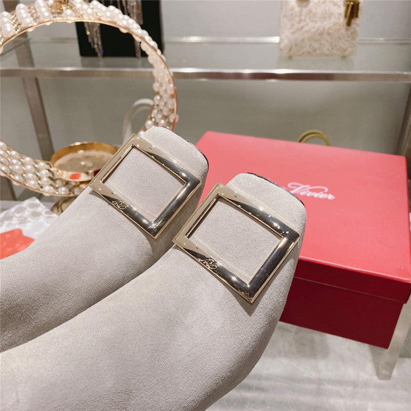 High Quality Luxury Roger Vivier Metal Square Buckle Ankle Boots – Style 20724 product detail