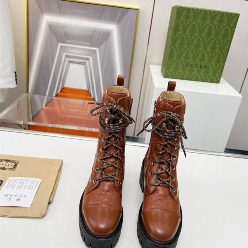High Quality Luxury Gucci Double G Electric Embroidery Version Lace-Up 8 Inch Boots product detail