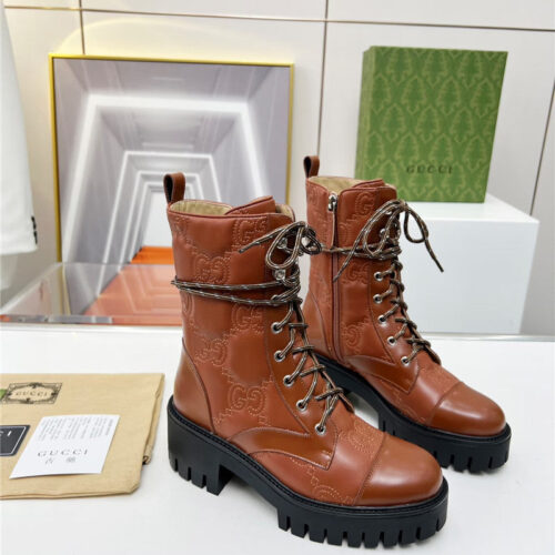 High Quality Luxury Gucci Double G Electric Embroidery Version Lace-Up 8 Inch Boots alternate view