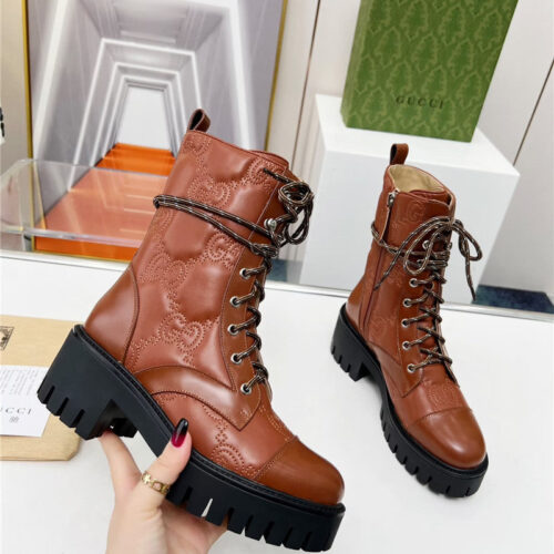 High Quality Luxury Gucci Double G Electric Embroidery Version Lace-Up 8 Inch Boots product detail