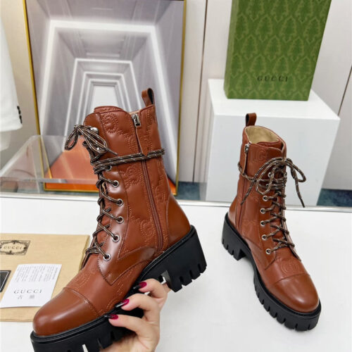 High Quality Luxury Gucci Double G Electric Embroidery Version Lace-Up 8 Inch Boots product detail