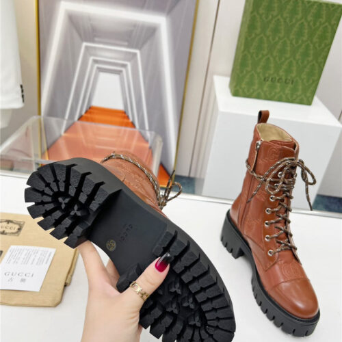 High Quality Luxury Gucci Double G Electric Embroidery Version Lace-Up 8 Inch Boots product detail