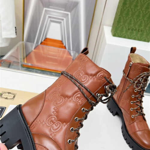 High Quality Luxury Gucci Double G Electric Embroidery Version Lace-Up 8 Inch Boots product detail