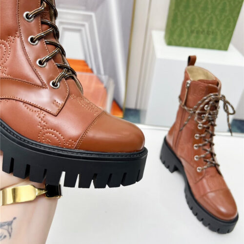 High Quality Luxury Gucci Double G Electric Embroidery Version Lace-Up 8 Inch Boots product detail
