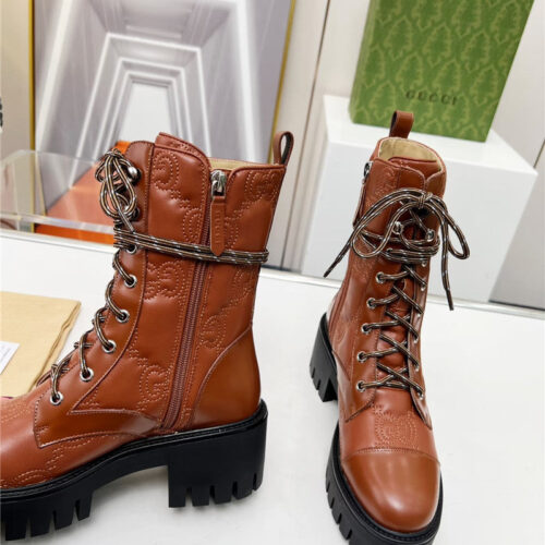 High Quality Luxury Gucci Double G Electric Embroidery Version Lace-Up 8 Inch Boots product detail