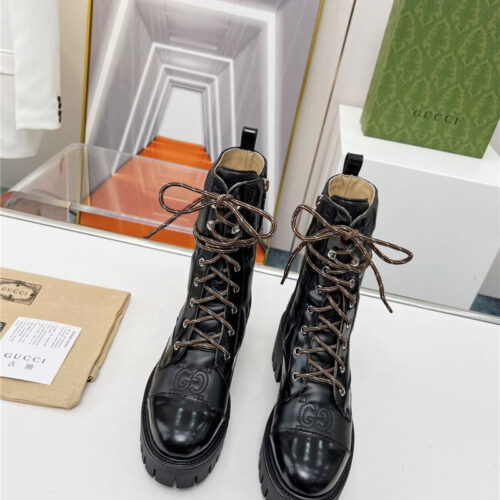 High Quality Luxury Gucci Double G Electric Embroidery Version Lace-Up 8 Inch Boots – Style 46963 product detail