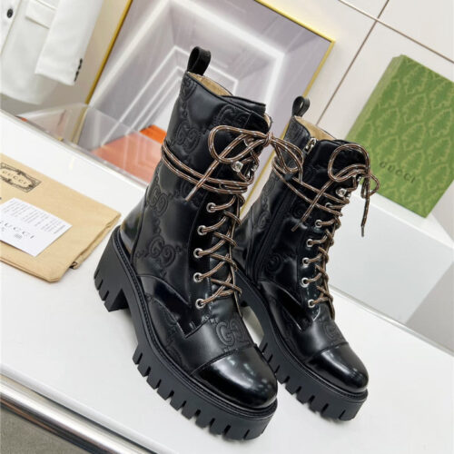 High Quality Luxury Gucci Double G Electric Embroidery Version Lace-Up 8 Inch Boots – Style 46963 alternate view