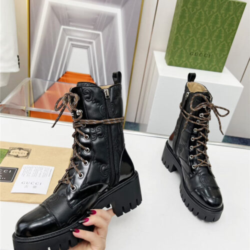 High Quality Luxury Gucci Double G Electric Embroidery Version Lace-Up 8 Inch Boots – Style 46963 product detail