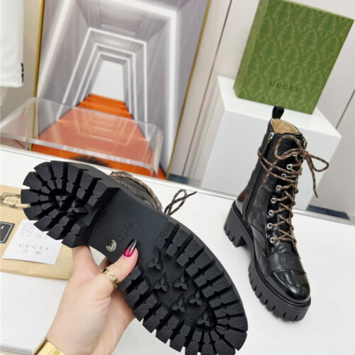 High Quality Luxury Gucci Double G Electric Embroidery Version Lace-Up 8 Inch Boots – Style 46963 product detail