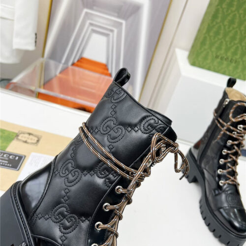 High Quality Luxury Gucci Double G Electric Embroidery Version Lace-Up 8 Inch Boots – Style 46963 product detail